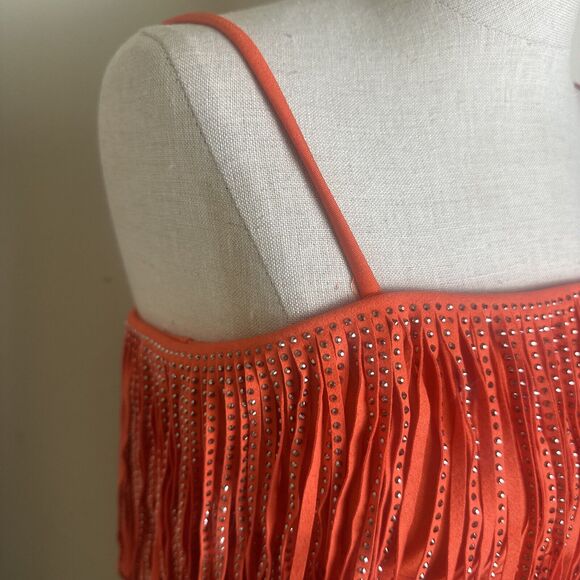 Sterling and Stitch Orange Silver Studded Fringe Stretch Halter Top Sz Small EUC - Picture 3 of 8